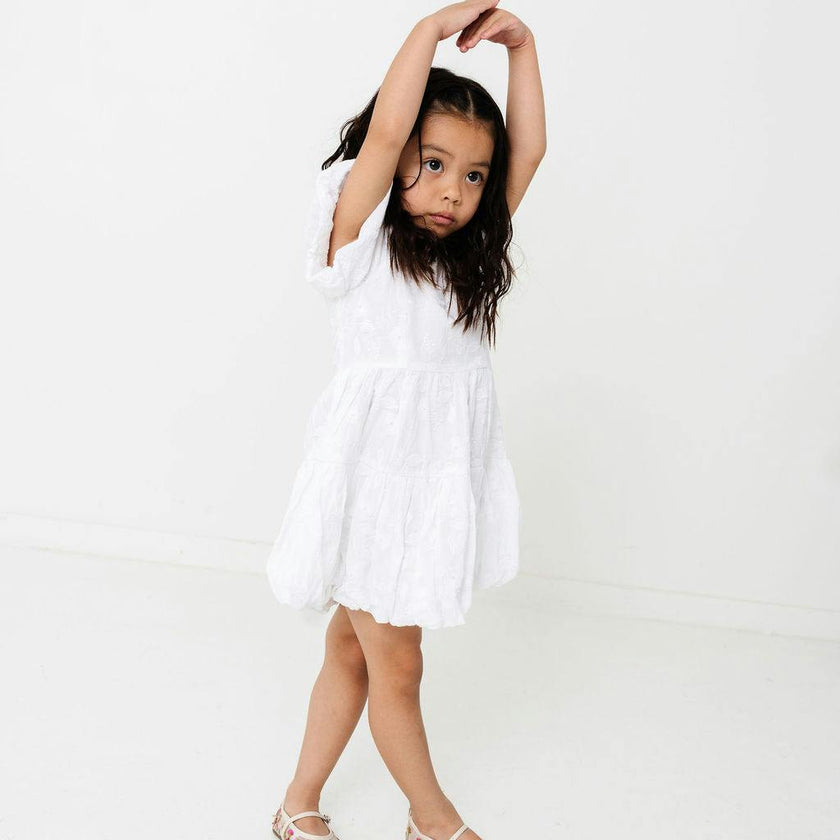 White Floral Embroidery Girls Daphne Dress