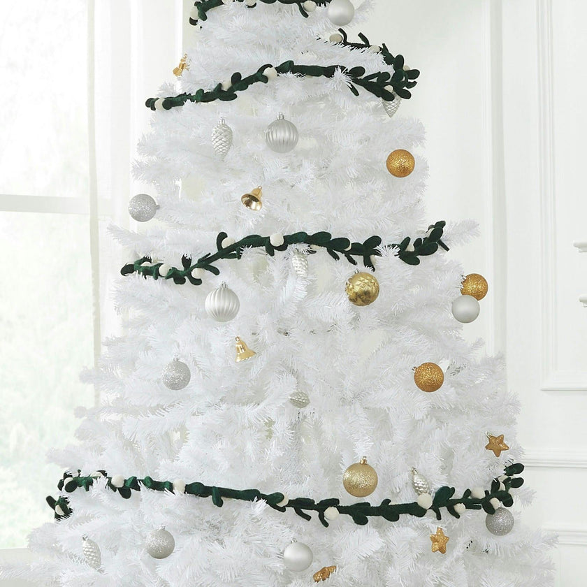 Handmade Christmas Garland and Bunting - Cream Velvet Balls and Felt Mistletoe - 6' Arcadia Home