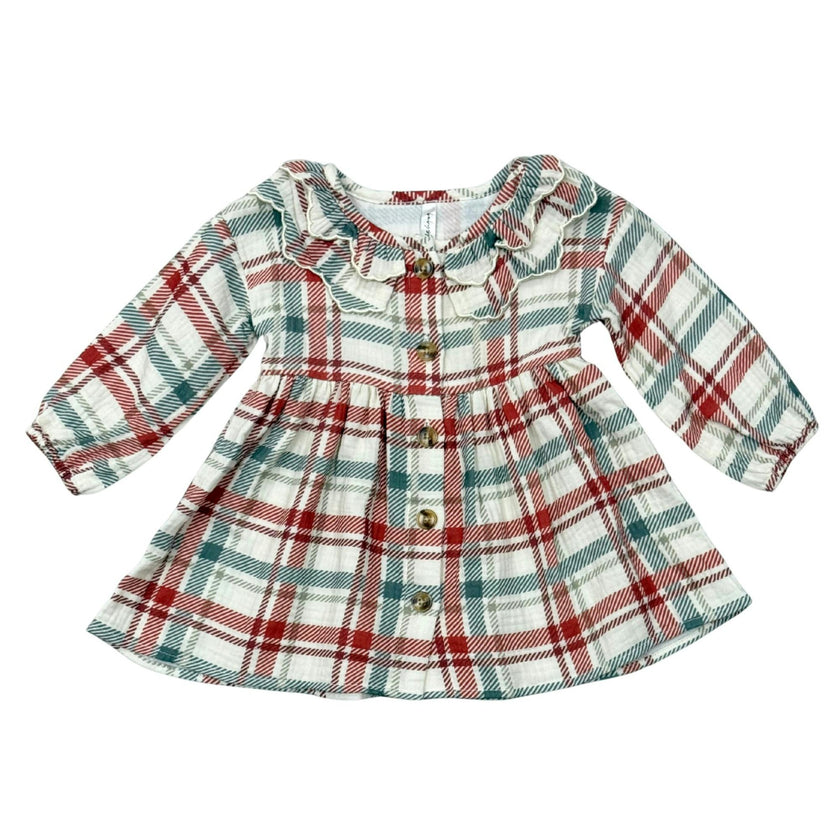 Girls Ruffled Collar Dress in Tartan Plaid
