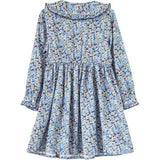 Girls Adelaide Velvet Tie Dress | Blue and Mustard Wildflowers