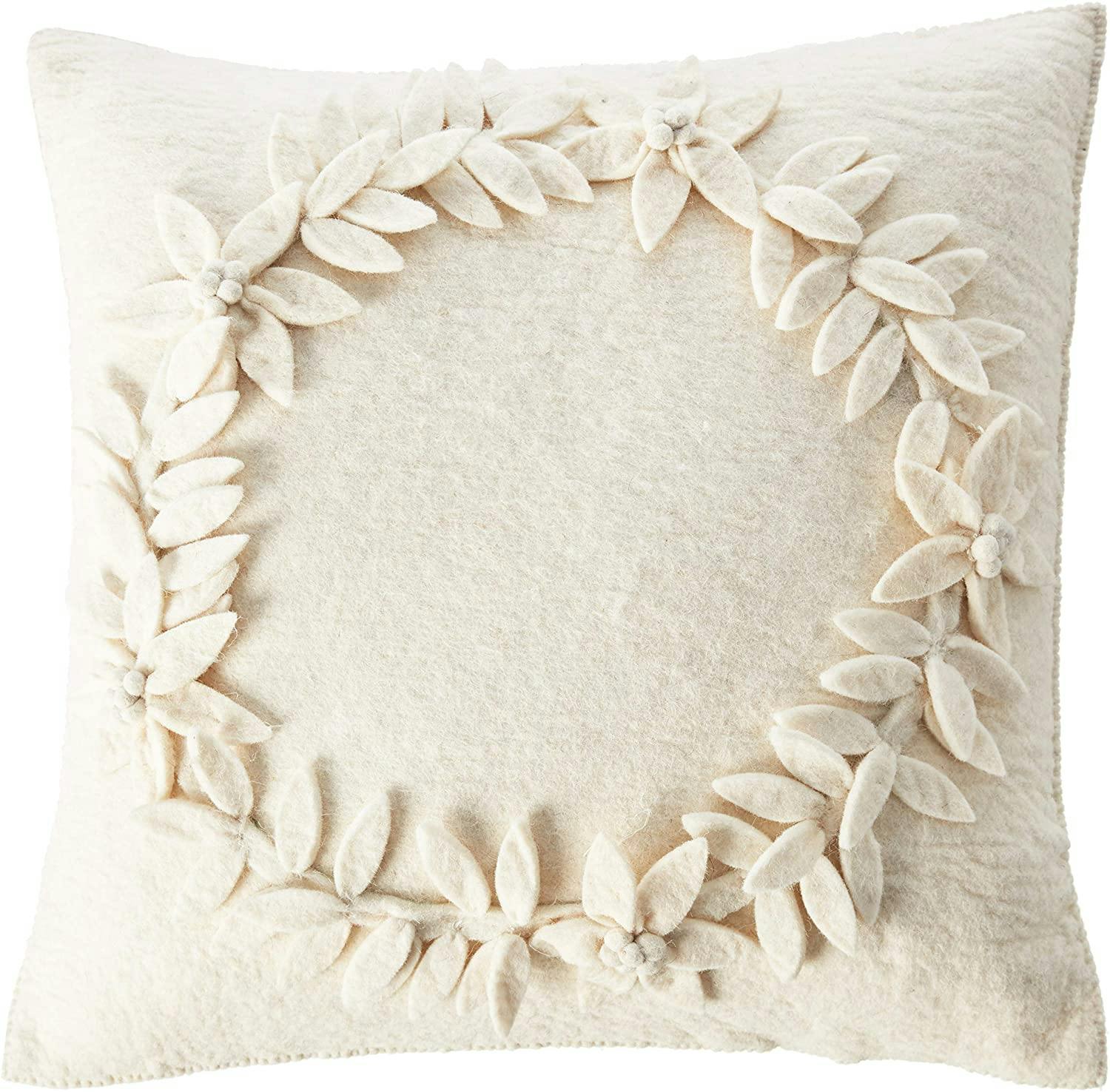 Hand Felted Wool Christmas Pillow, Cream Wreathâ 20