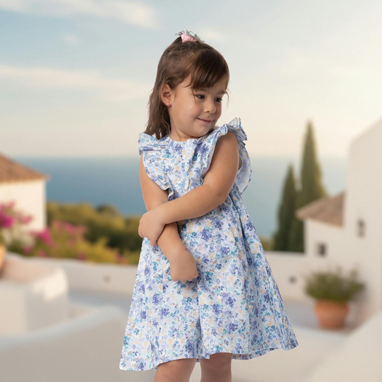 Elena Girl Dress Sleeveless, Watercolor Blue Yellow