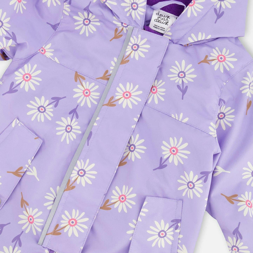 Baby Mid-Season One-Piece Outerwear With Hat Purple Daisy Print