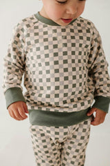 Boys Fleece Sweatshirt in Fern Checkered