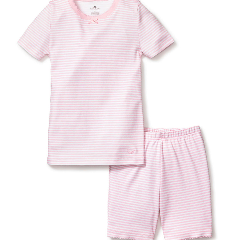 Kid's Pima Snug Fit Pajama Short Set in Pink Stripe