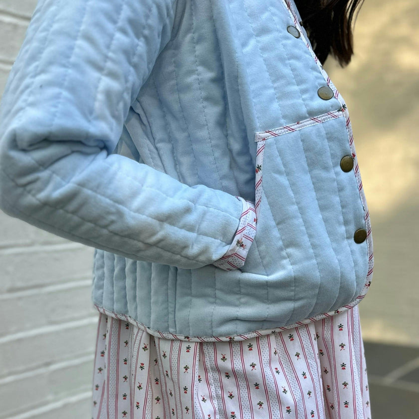 Quilted Velvet Jacket in Frost and Holiday Dot Stripe | Girls Jacket