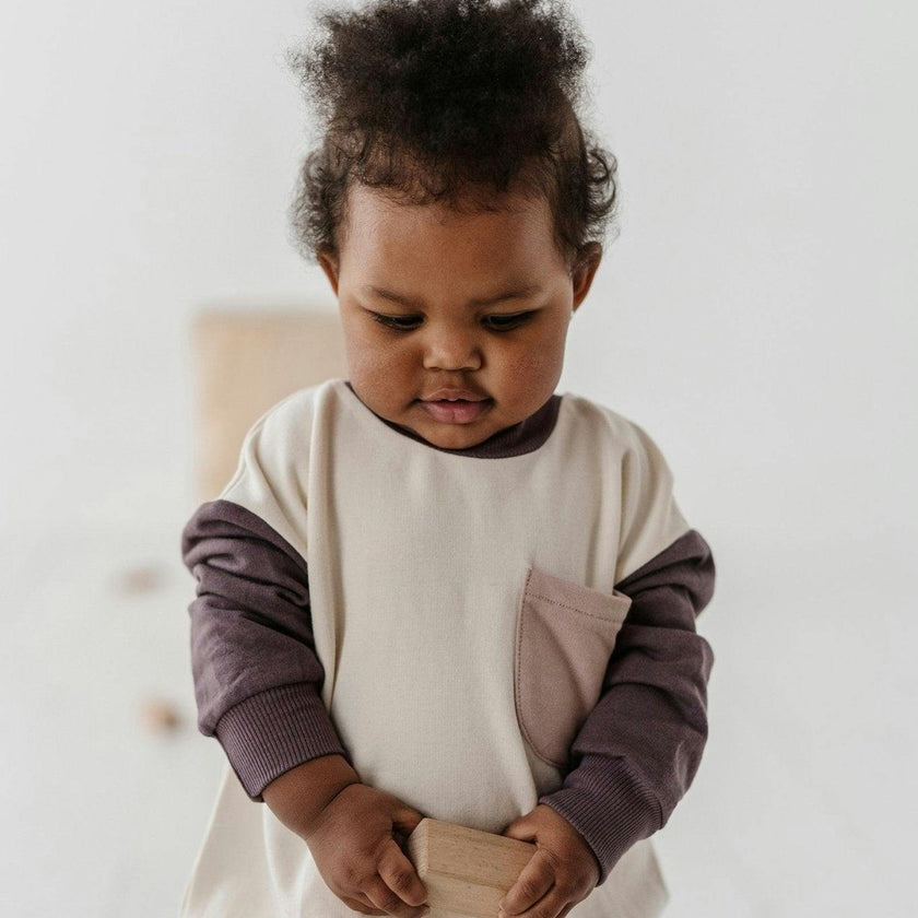 Girls Colorblock Romper in Lavender Cloud Checkered