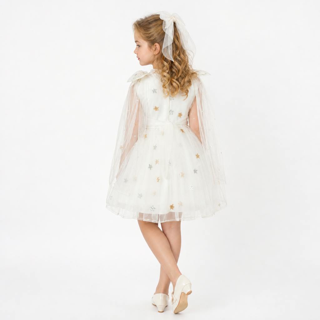 Stardust Embroidered White Tulle Flower Girl Dress