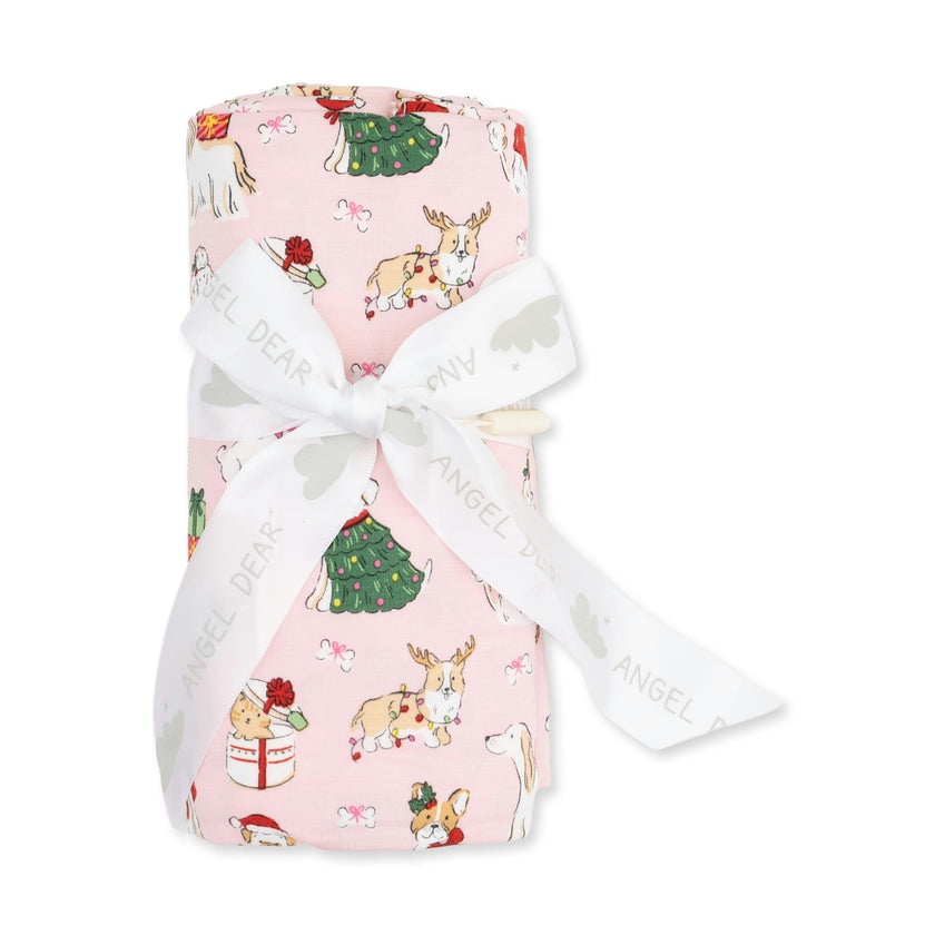 Christmas Dogs Pink - Bamboo - Swaddle Blanket
