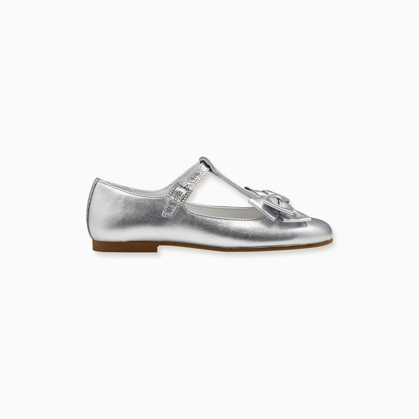Nicky Hilton x La Coqueta Silver Tessa Leather Girl T-Bar Shoes