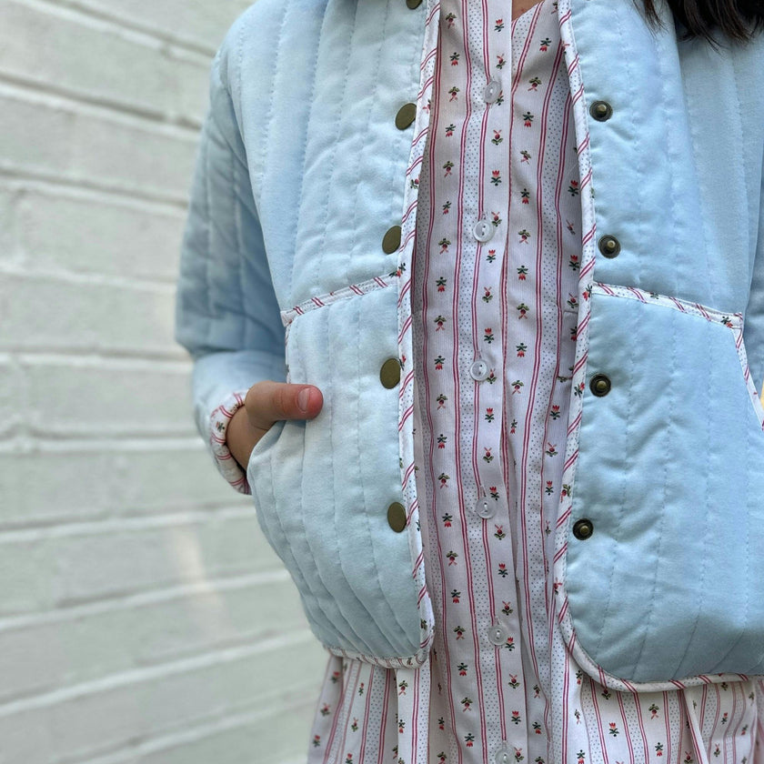 Quilted Velvet Jacket in Frost and Holiday Dot Stripe | Girls Jacket