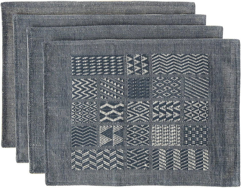 Artisan Hand Loomed Placemat - Indigo Blocks - 14" x 19"- Set of 4