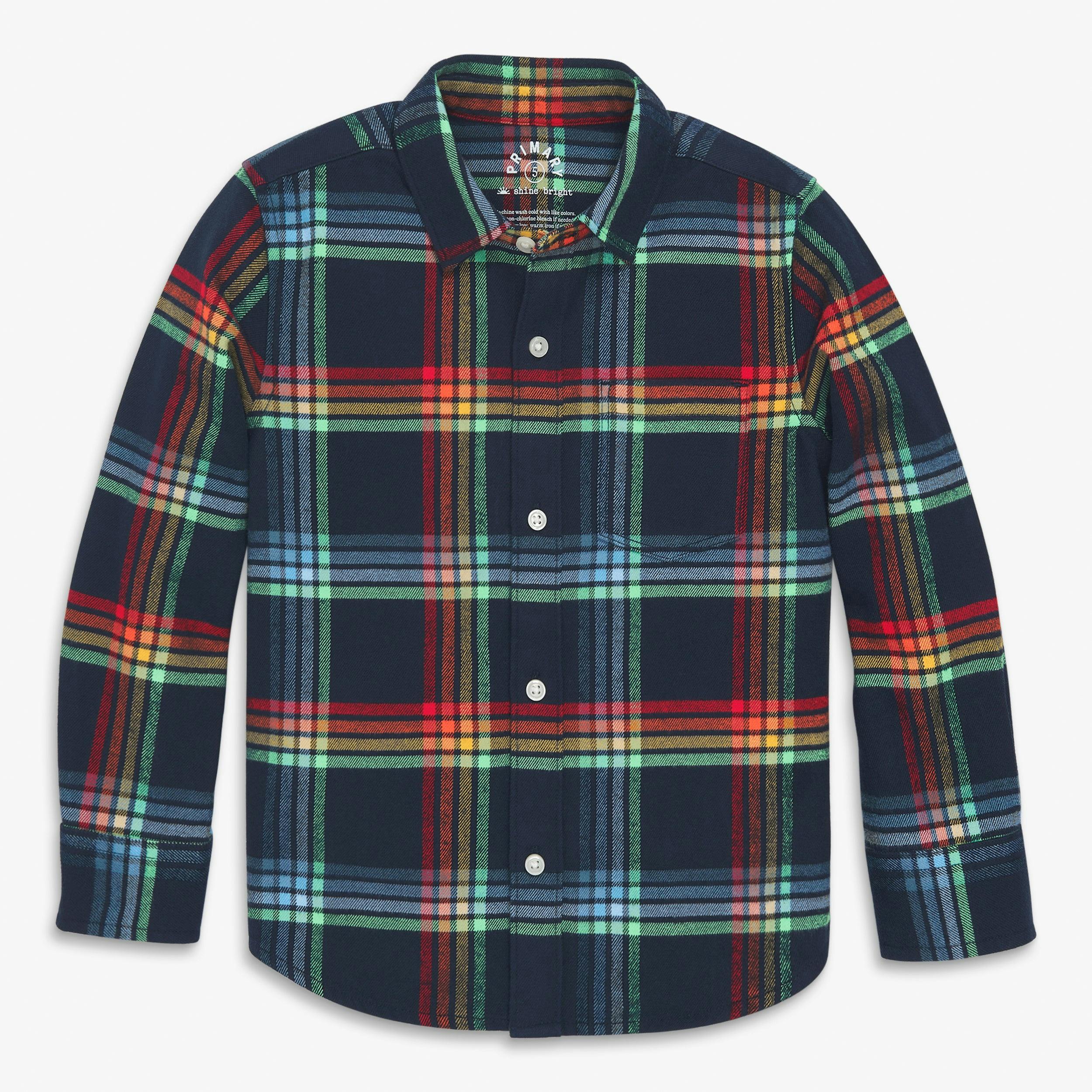 Kids long sleeve flannel button down in rainbow plaid