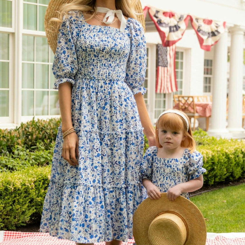 Madeline Dress in Ditsy Cobalt Floral