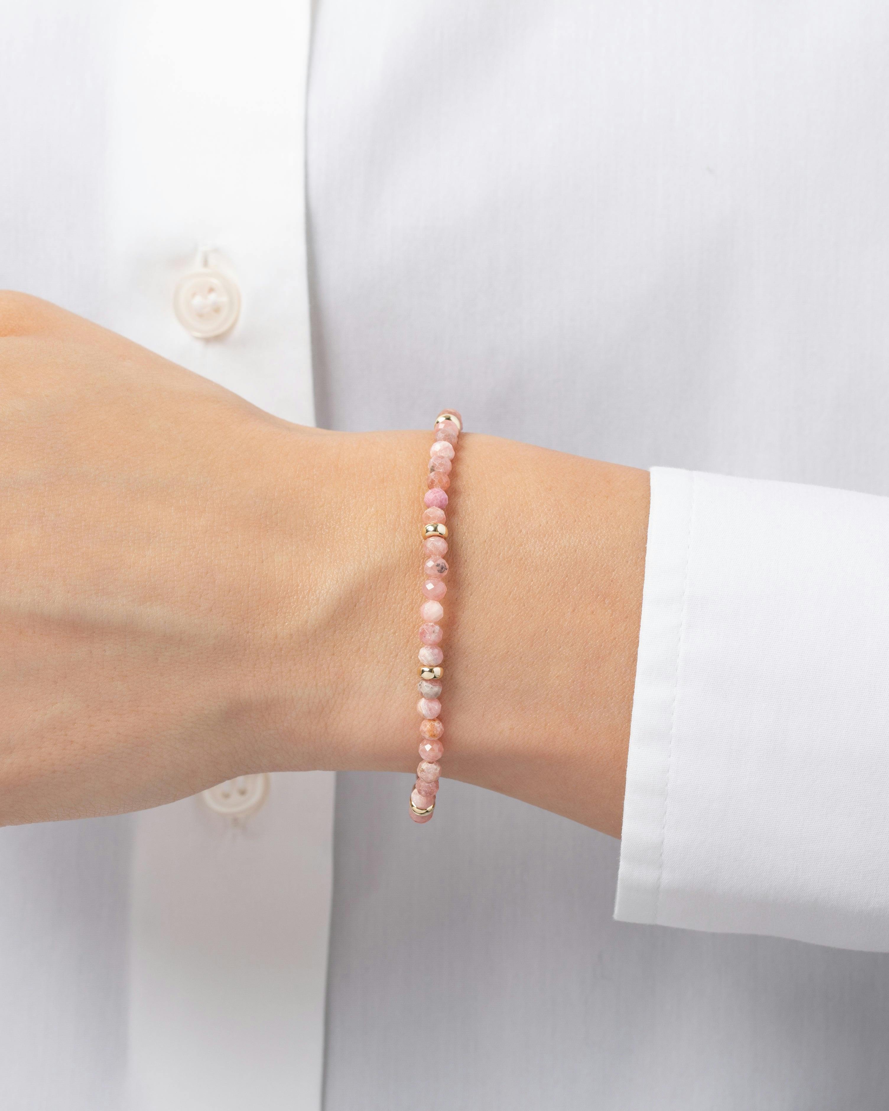 14K Gold Pink Rhodochrosite Segment Bead Bracelet
