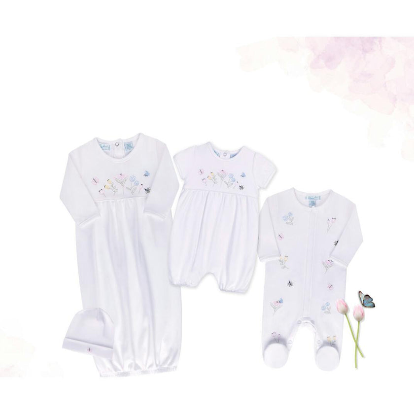 Garden Embroidered Cotton Romper w/Hat White