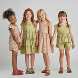 Girls Tia Dress - Pink Prairie Block Print