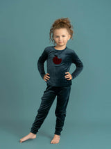 Apple Print Cotton Velour Elastic Waist Long Sleeve Top and Pants Two Piece Set