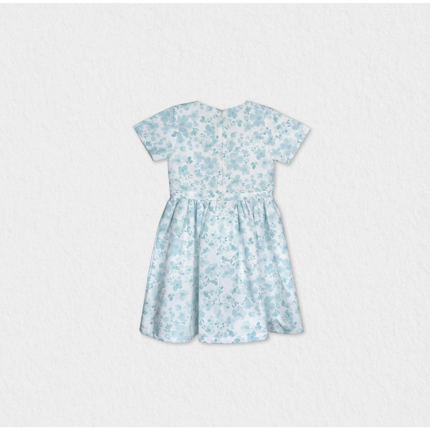 Eryna Girl Dress Short Sleeve, Aqua Flower