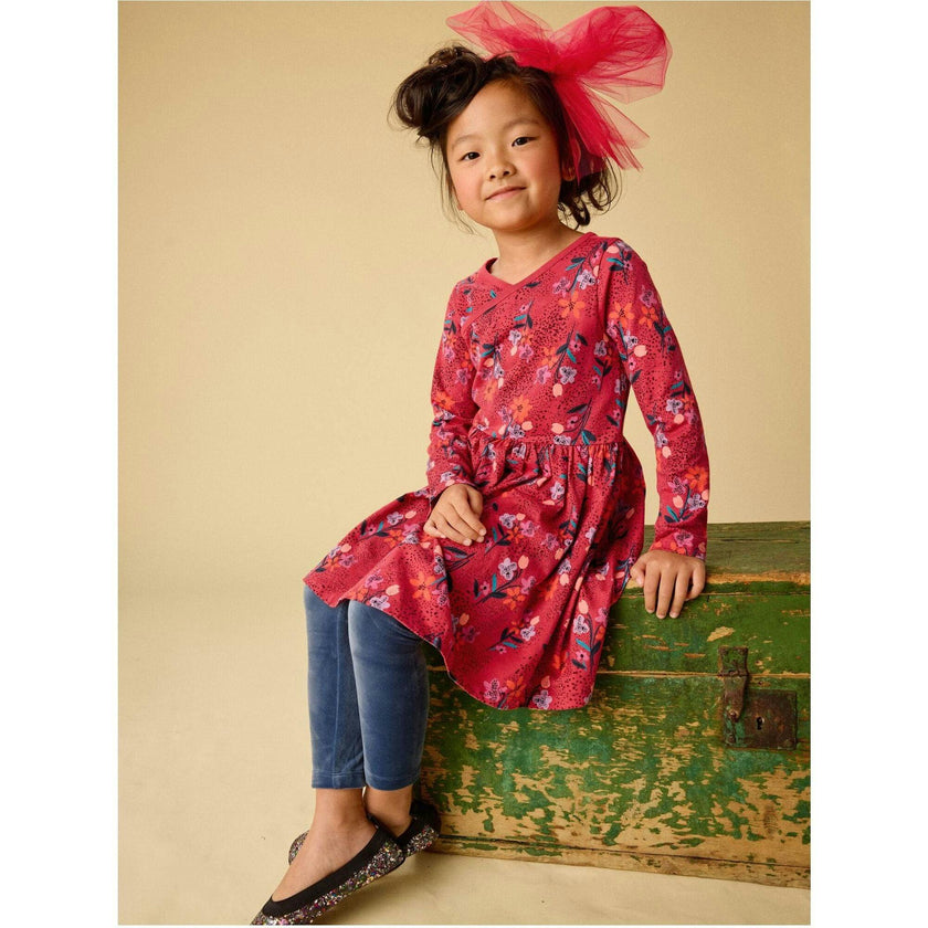 Long Sleeve Wrap Neck Dress, Purple