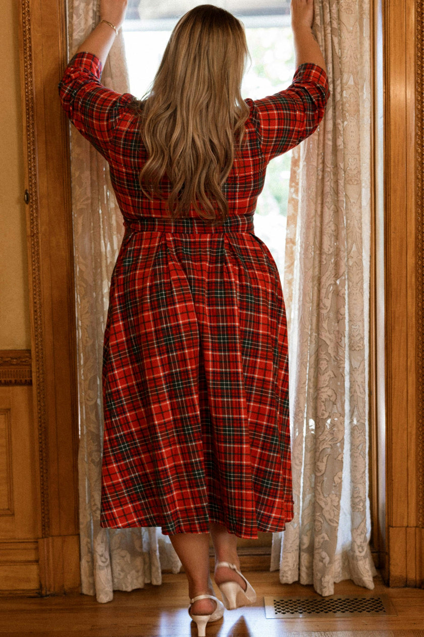 Amber 3/4 Sleeve Dress in Christmas Cheer Plaid