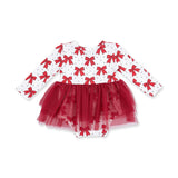 Festive Bows - Bamboo - Long Sleeve Tutu Bodysuit Dress