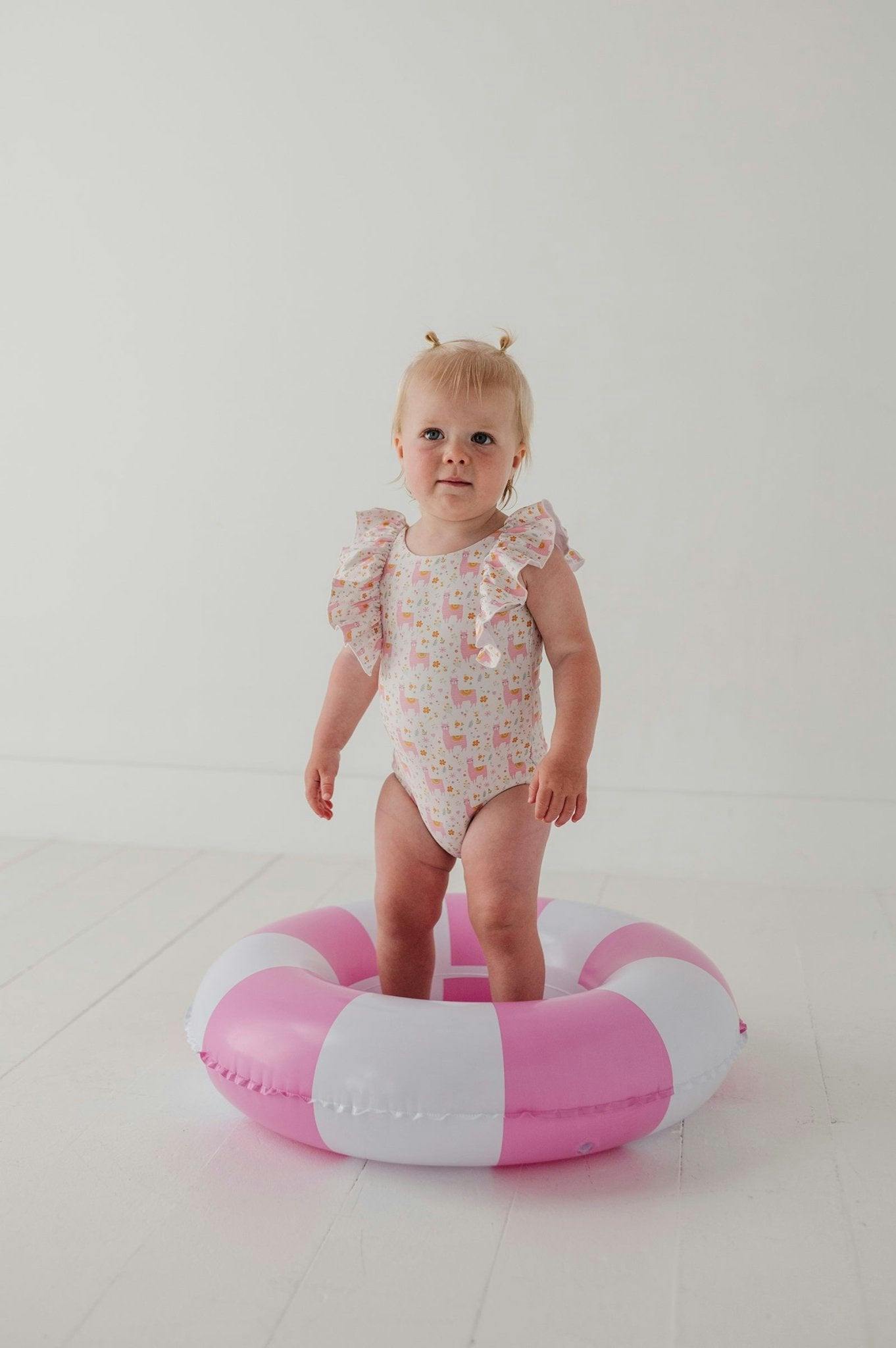 Baby Girl Ruffle Sleeve Cross Back Swimsuit