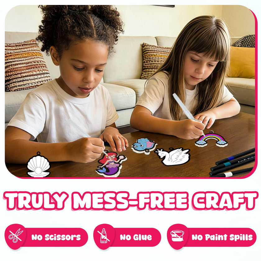 Aqua Fluffs Mess-Free 3D Art Kit for Kids Double-Sided Water-Activated Craft with Dinosaur & Space Designs, No Glue or Paint, Creative Activity Ages 3–8