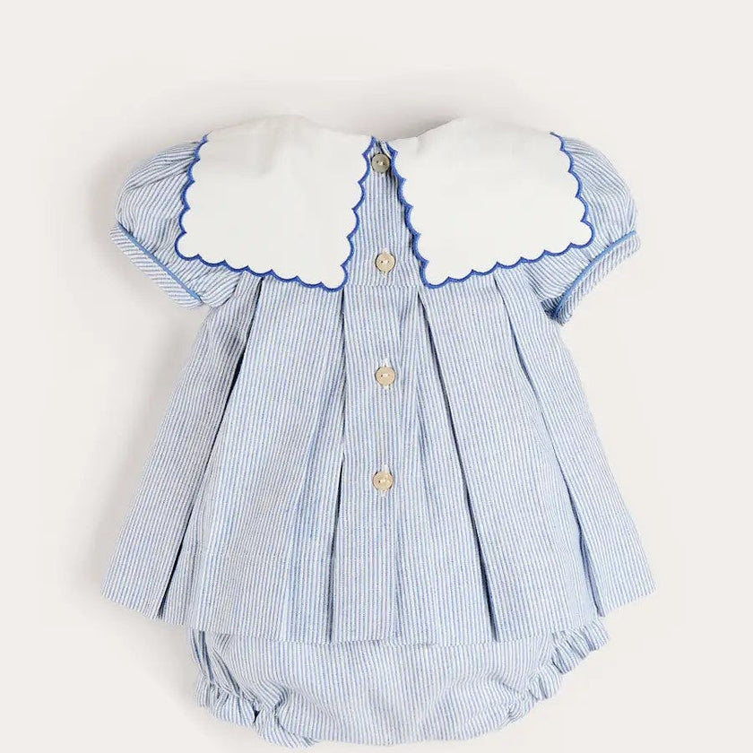 Alexander Stripe Mariner Collar Embroidered Boat Detail Dress with Bloomers in Blue (6mths-3yrs)
