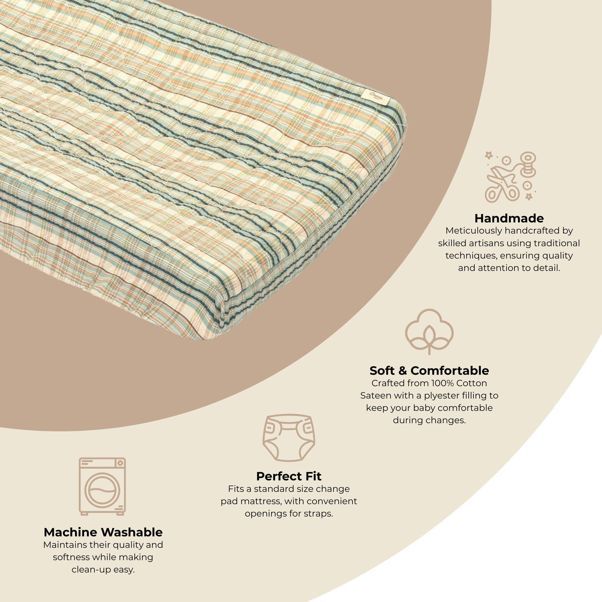 Charlie Farmhouse Stripe Cotton Quilted Change Pad Cover