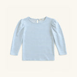 Long Sleeve Puff Sleeve Tee in Blue & White Heart Stripe