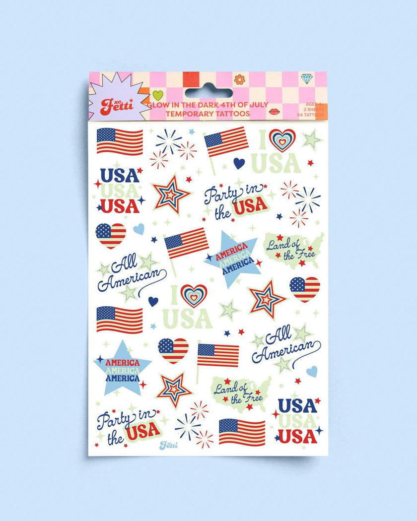 Fourth of July Tattoos - 2 sheets glow in the dark tattoos