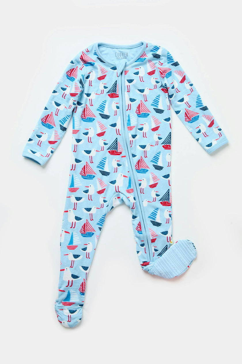 Soft & Stretchy Zipper Footie - Seagulls