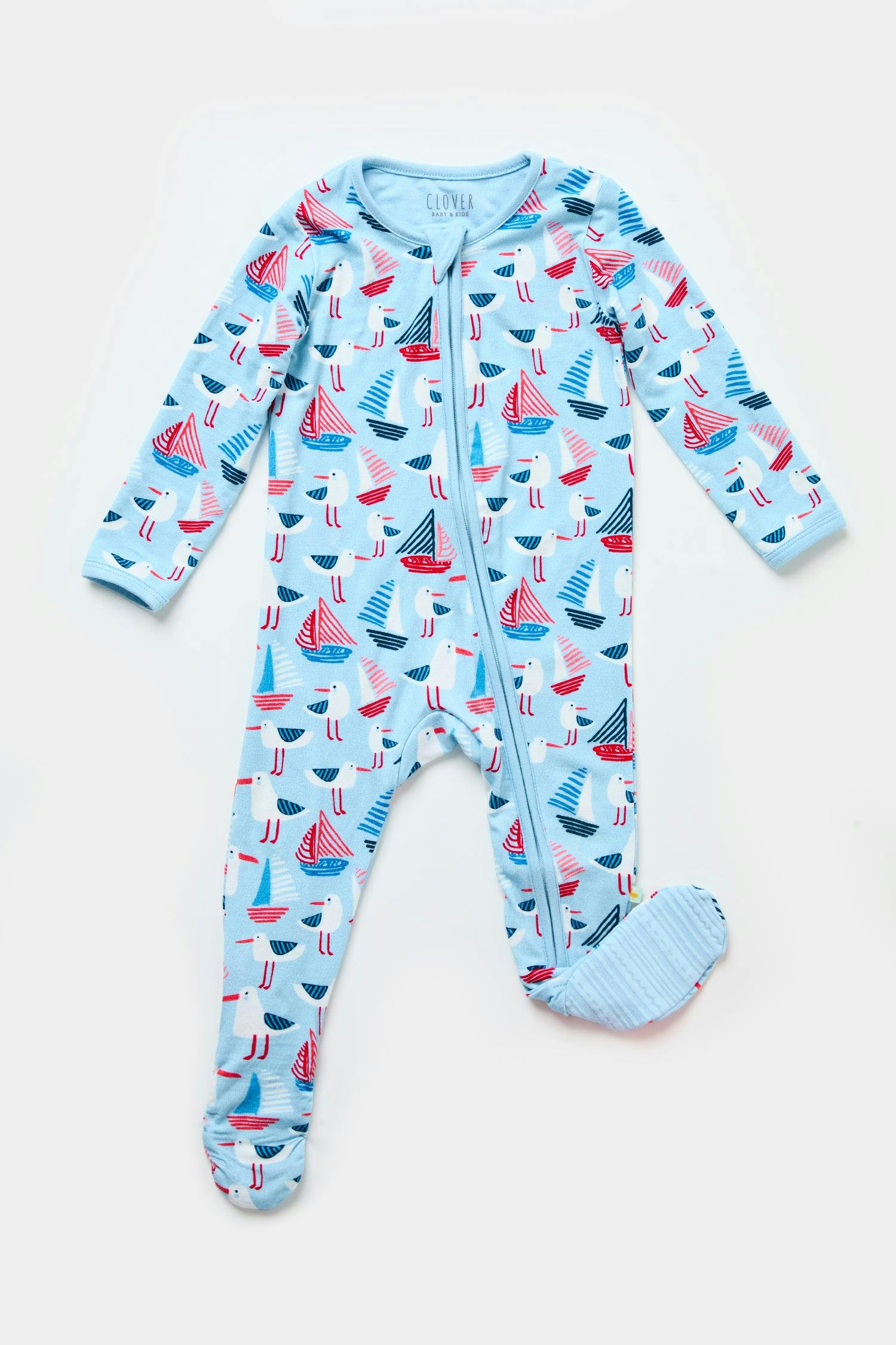 Soft & Stretchy Zipper Footie - Seagulls