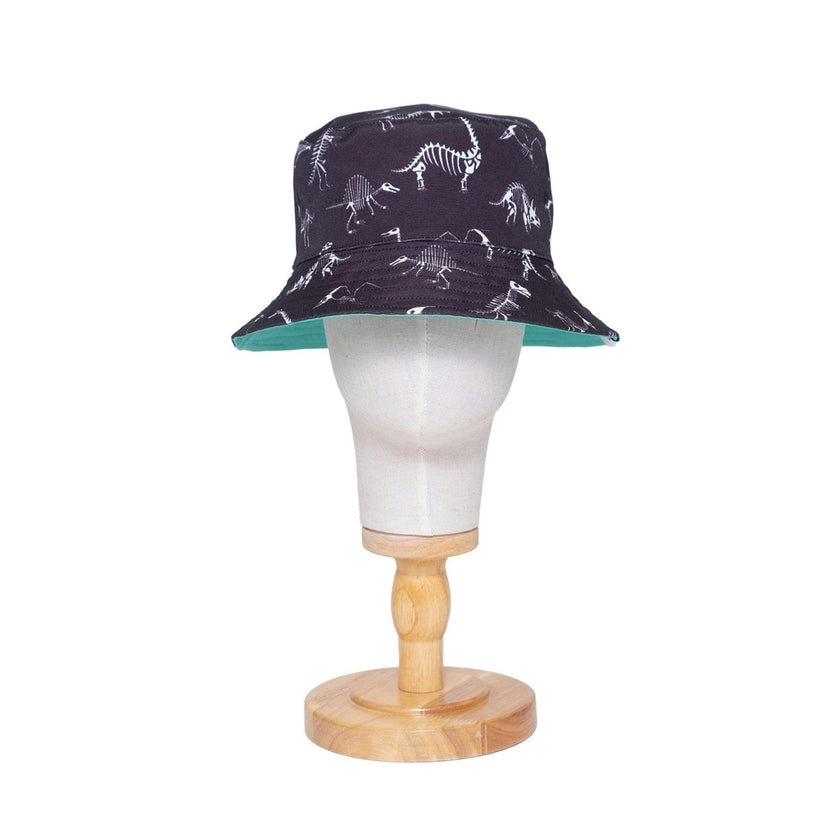 Reversible Glow-in-the-Dark Bucket Hat – Dino Skeleton Bones