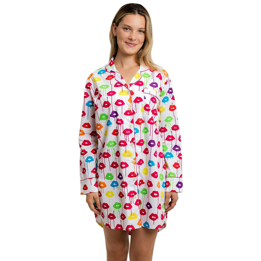 Women's Drawbertson Drippy Lips Night Shirt - Organic Cotton Poplin