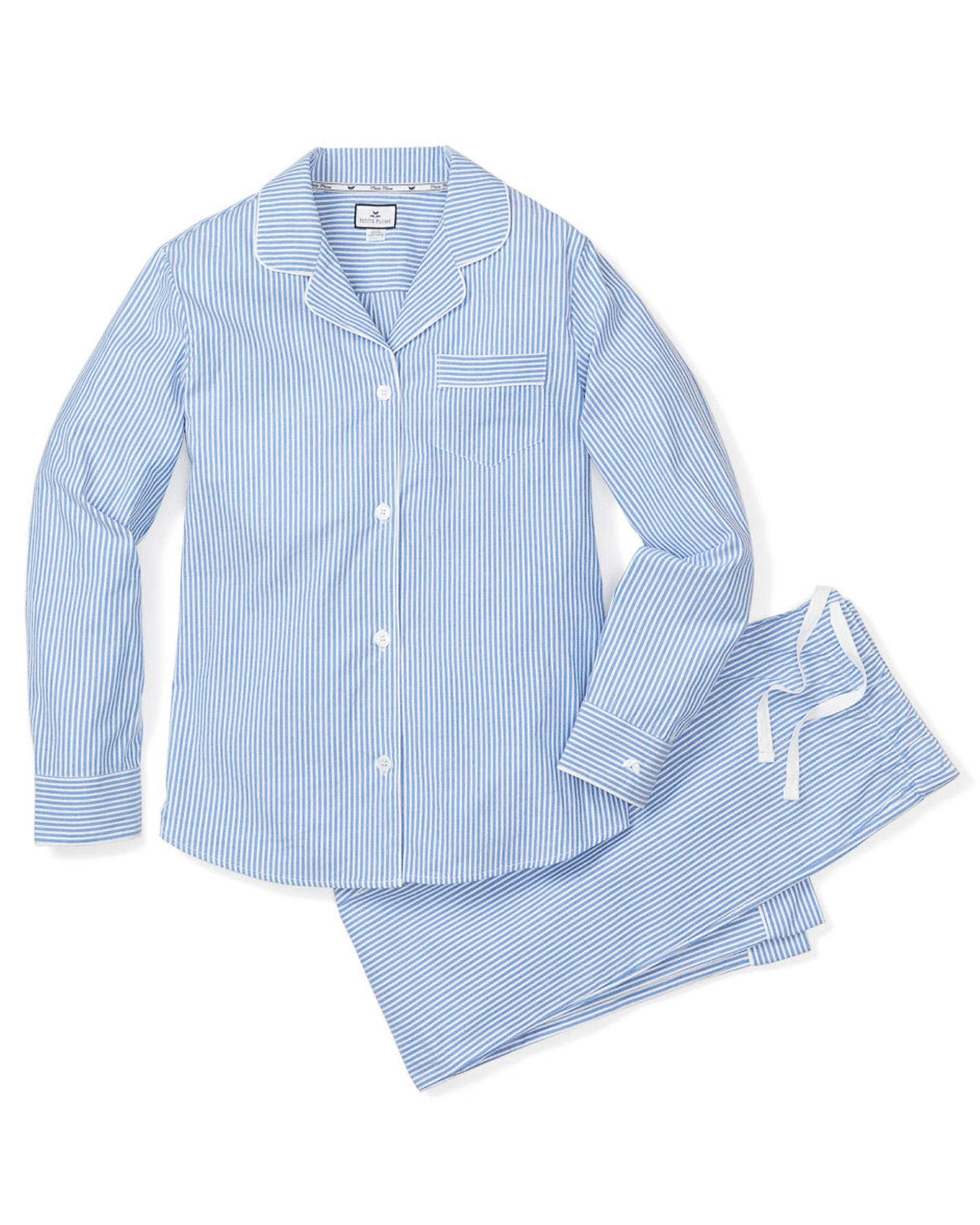 Women's Twill Pajama Set in French Blue Heritage Stripe