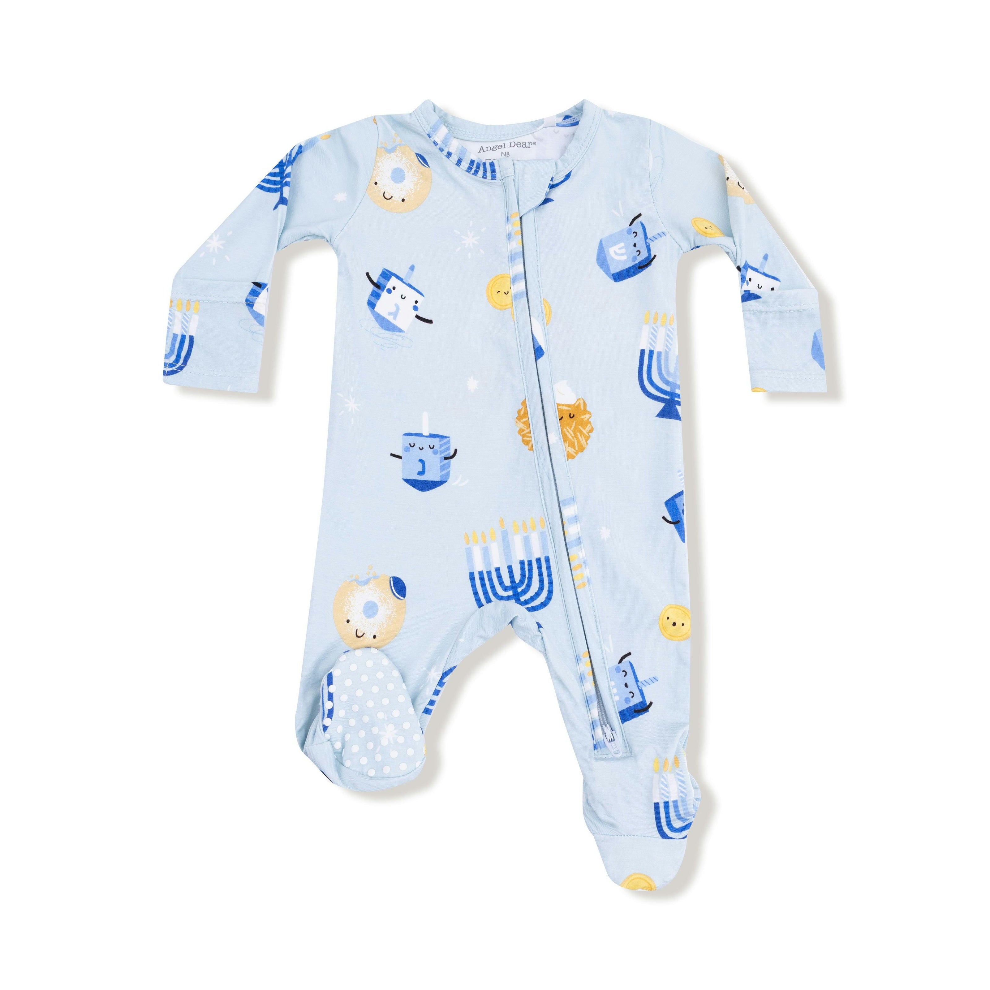 Hanukkah - Blue - Bamboo - 2 Way Zipper Footie