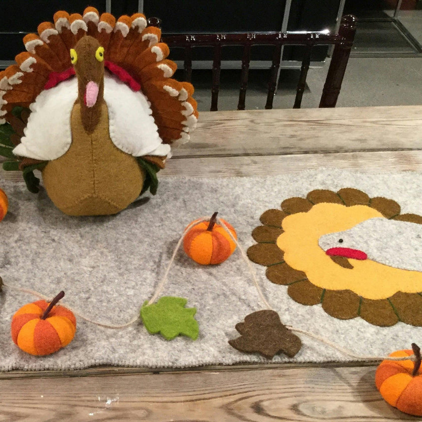 Hand Felted Wool Thanksgiving Turkey Table Runner - 16x44" Arcadia Home