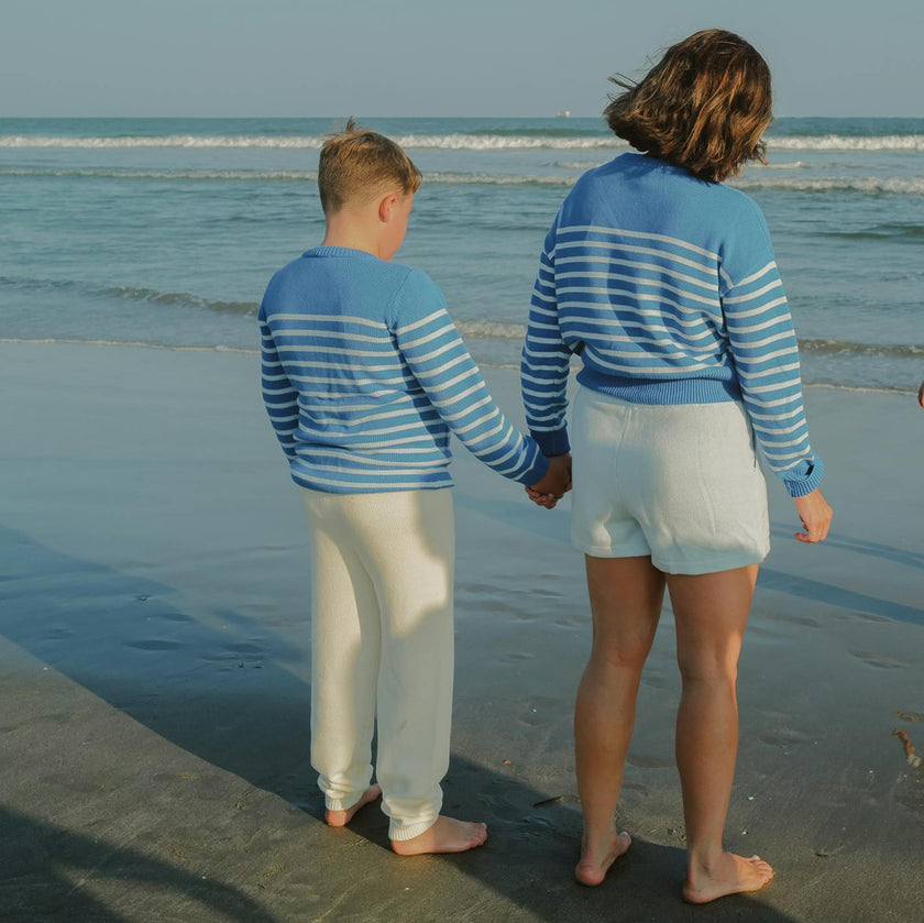 women's regatta and light blue stripe cropped knit sweater