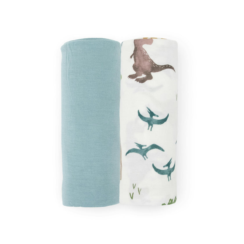 Stretch Knit Swaddle Blanket 2 Pack - Dino Pals