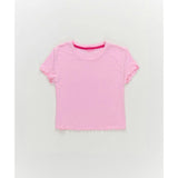 Girls Short Sleeve Lettuce Edge Tee in Baby Pink