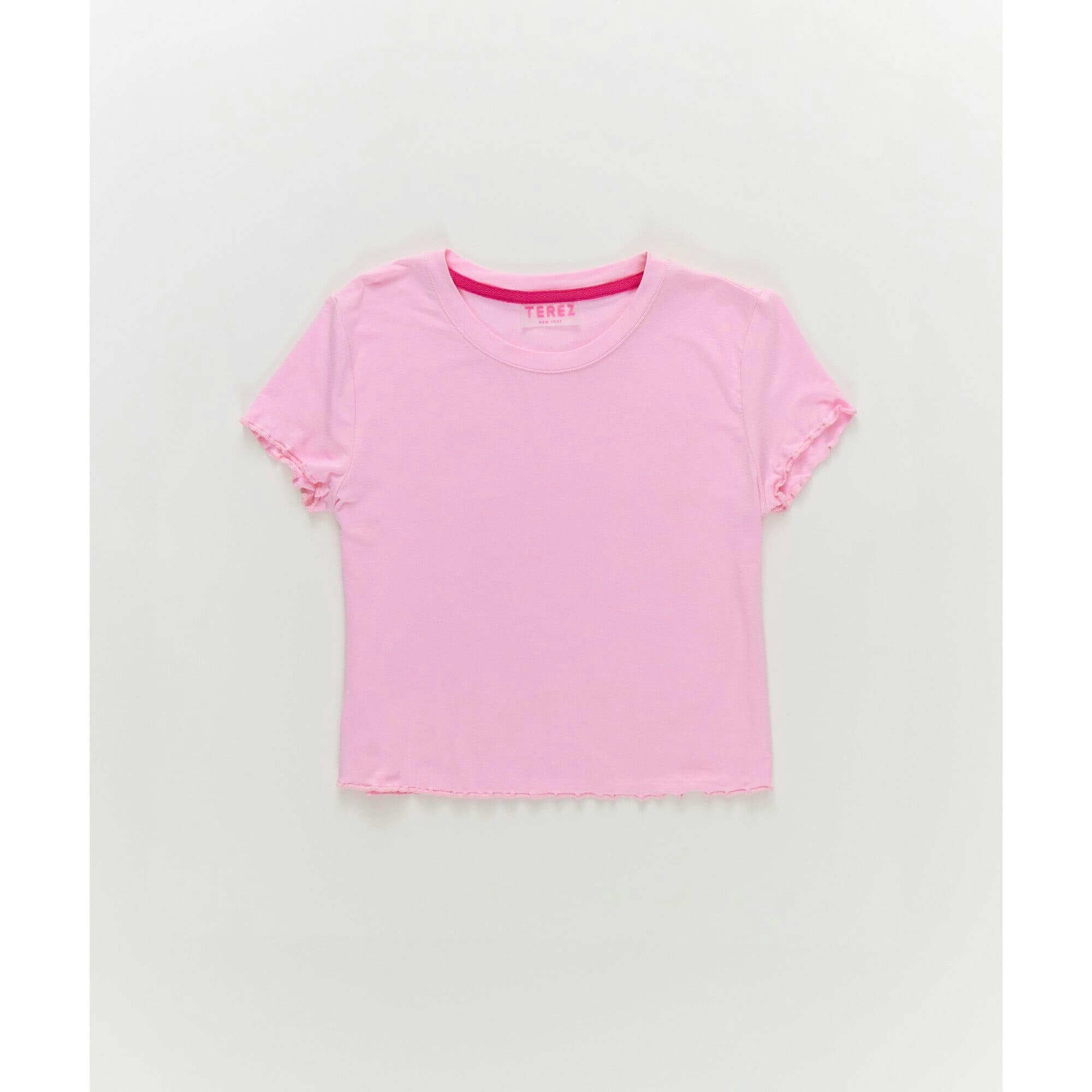 Girls Short Sleeve Lettuce Edge Tee in Baby Pink