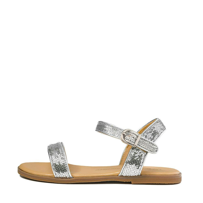 Iris Leather Slim Strap Sequins Sandals