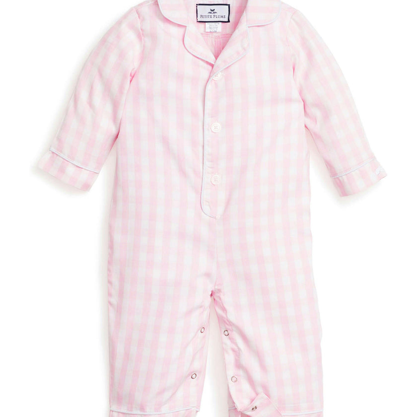 Baby's Twill Classic Romper in Pink Gingham