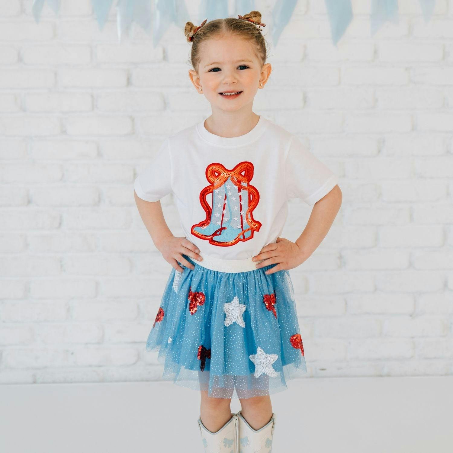 Patriotic Cowgirl Patch Short Sleeve T-Shirt - White
