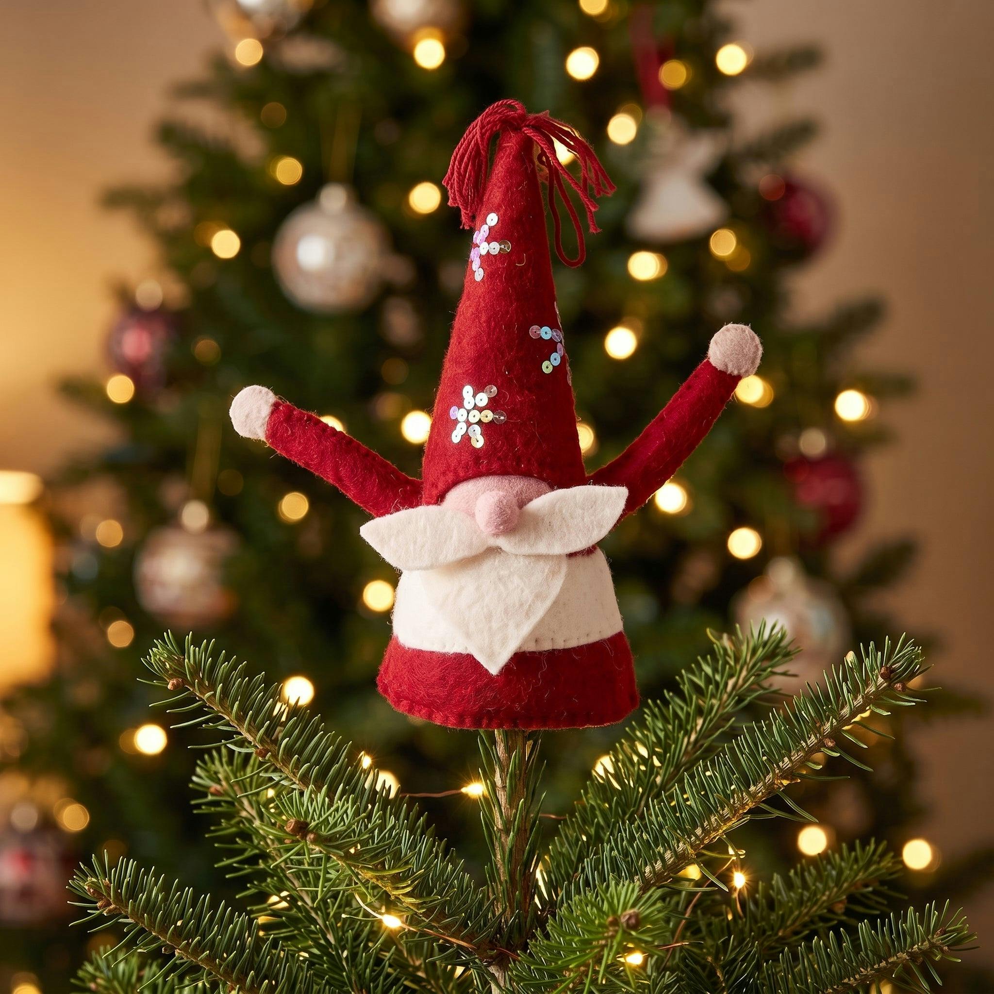 Handmade Christmas Gnome Tree Topper Hand Felted Wool