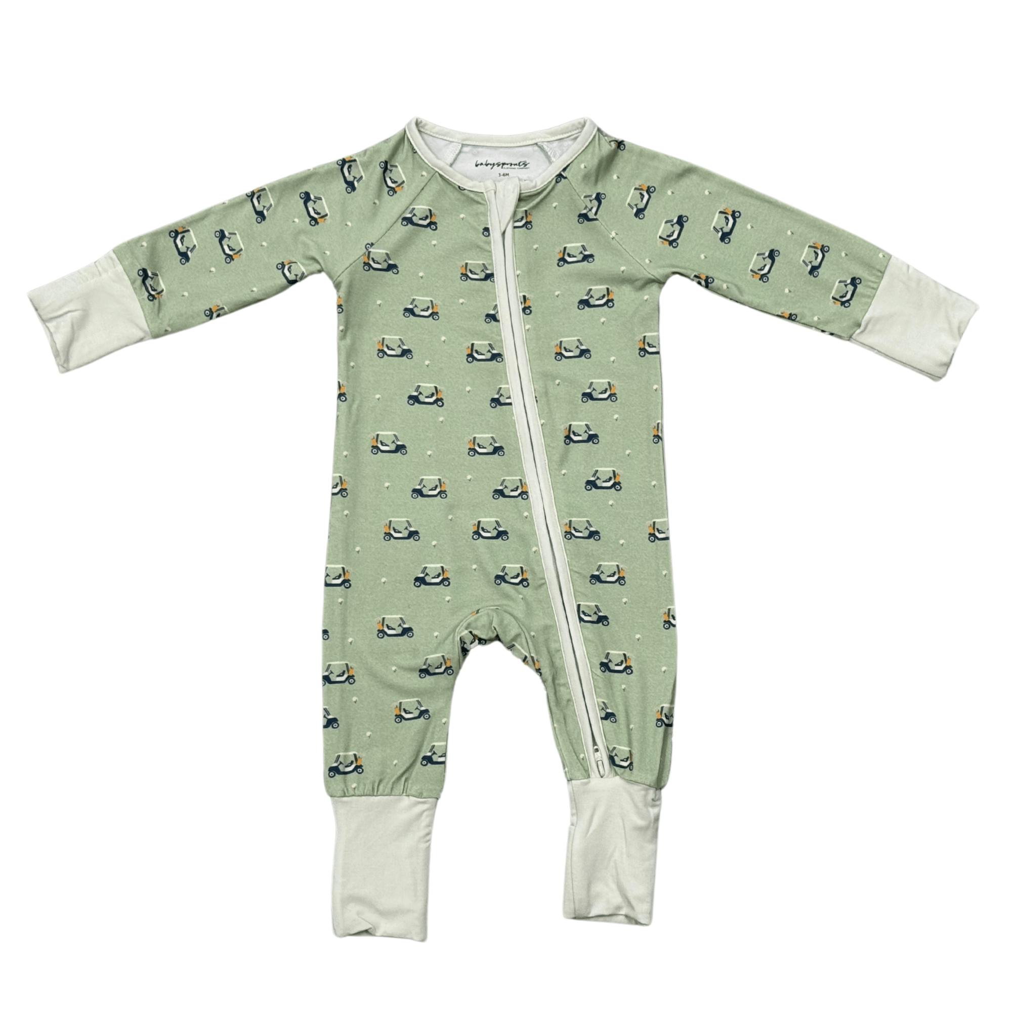 Baby Boy Long Sleeve Zip Romper in Golf Cart