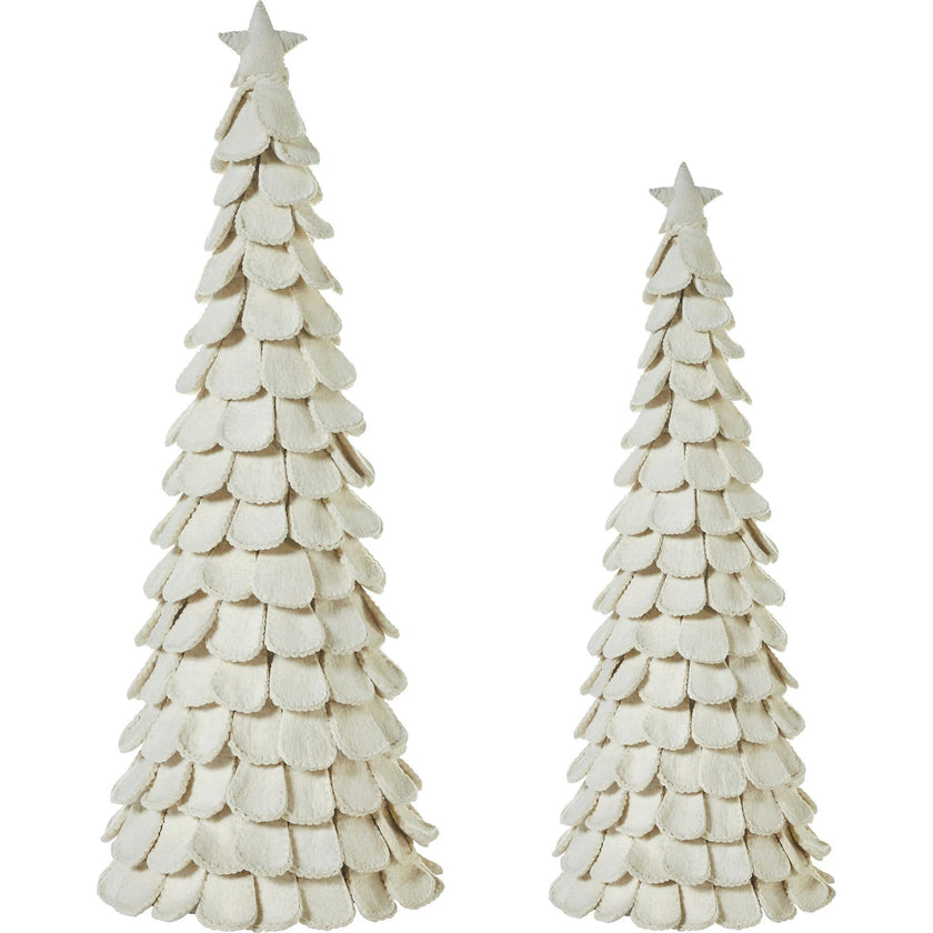 Pair of Handmade Cream Tabletop Christmas Trees Hand Felted Wool- XL- 26" and 36" Arcadia Home