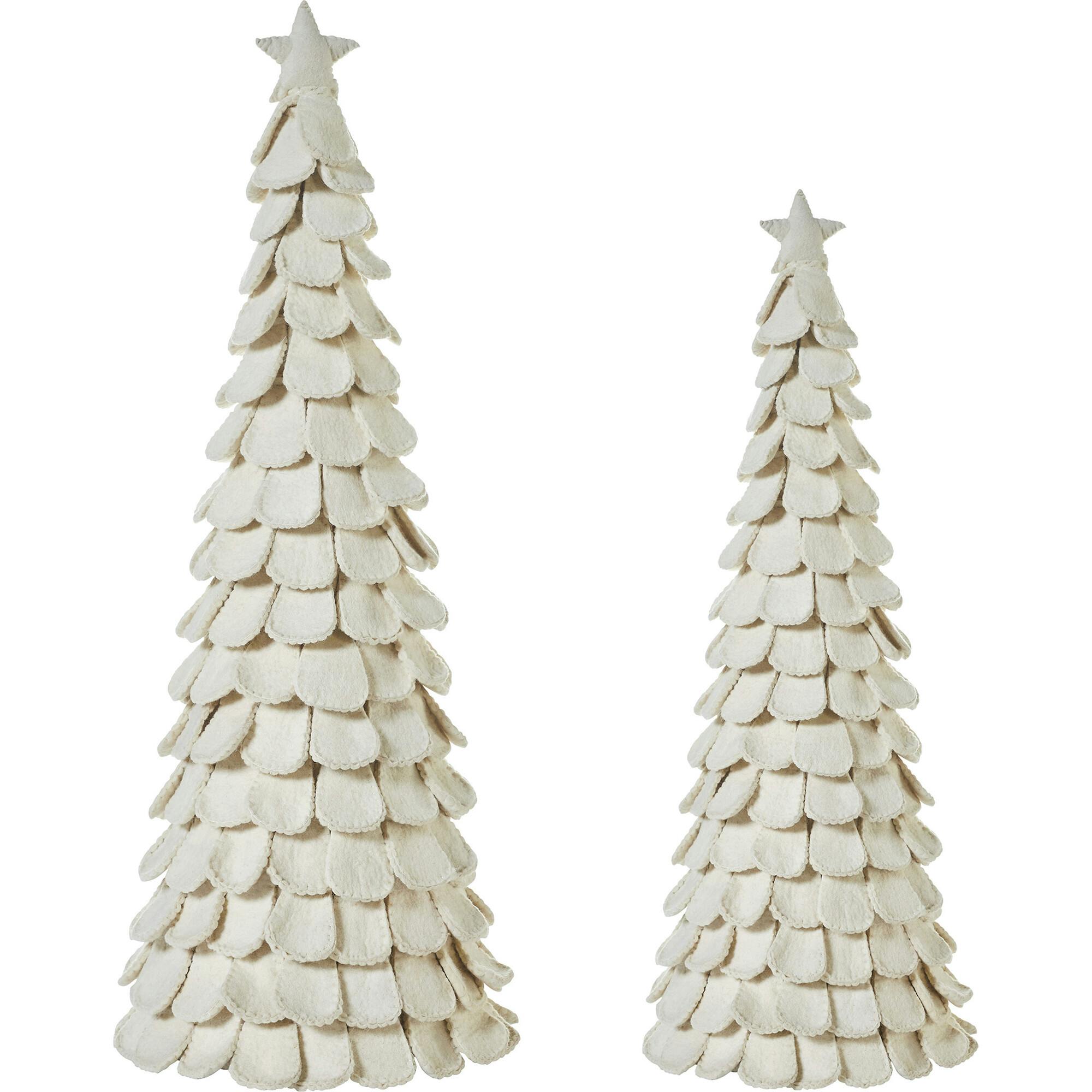 Pair of Handmade Cream Tabletop Christmas Trees Hand Felted Wool- XL- 26